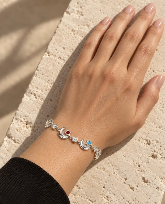 Personalized Star Moon Birthstone Bracelet - worn on a model