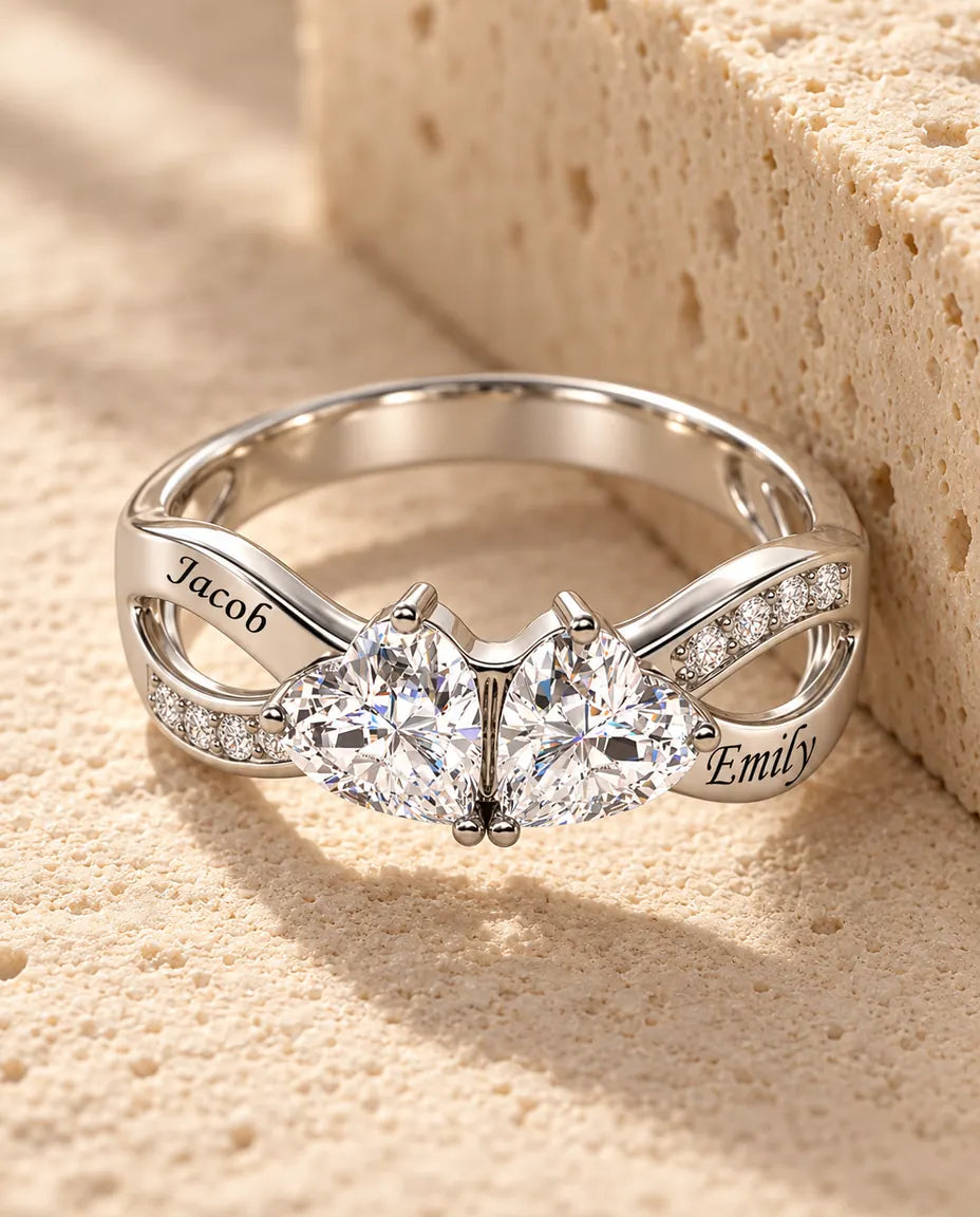 2 Birthstone Name Ring - in sterling silver