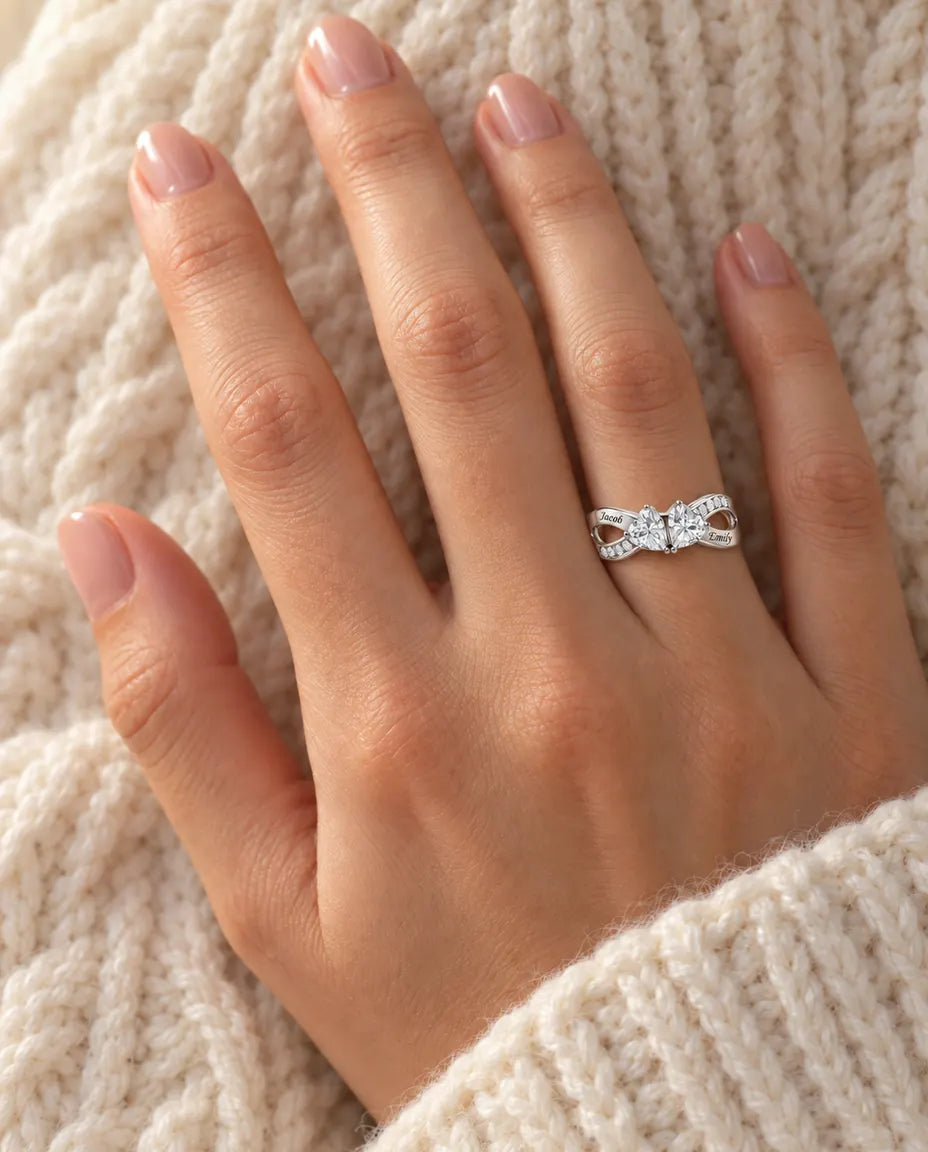 2 Birthstone Name Ring - worn on the hand