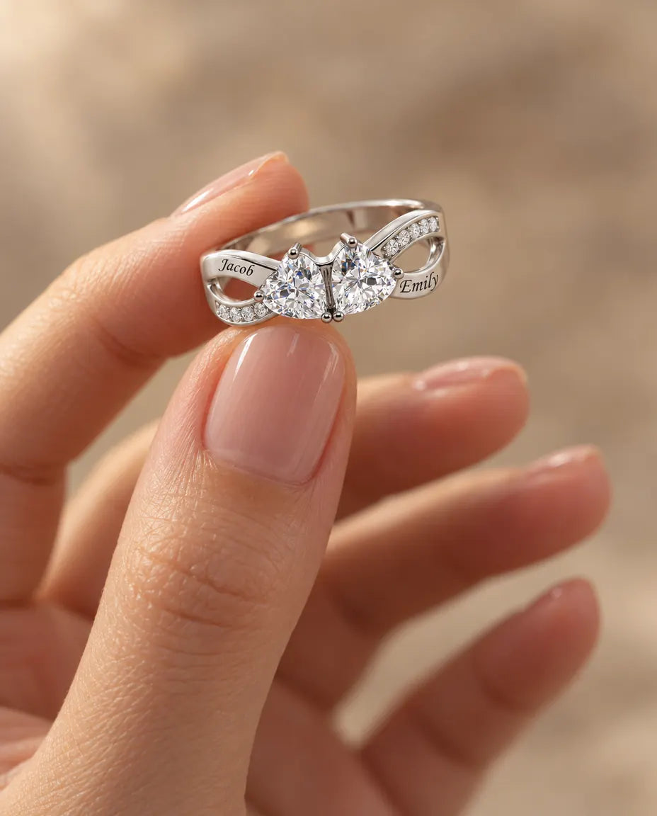2 Birthstone Name Ring - held between the fingers
