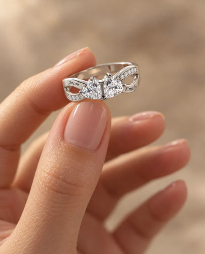 2 Birthstone Name Ring - held between the fingers