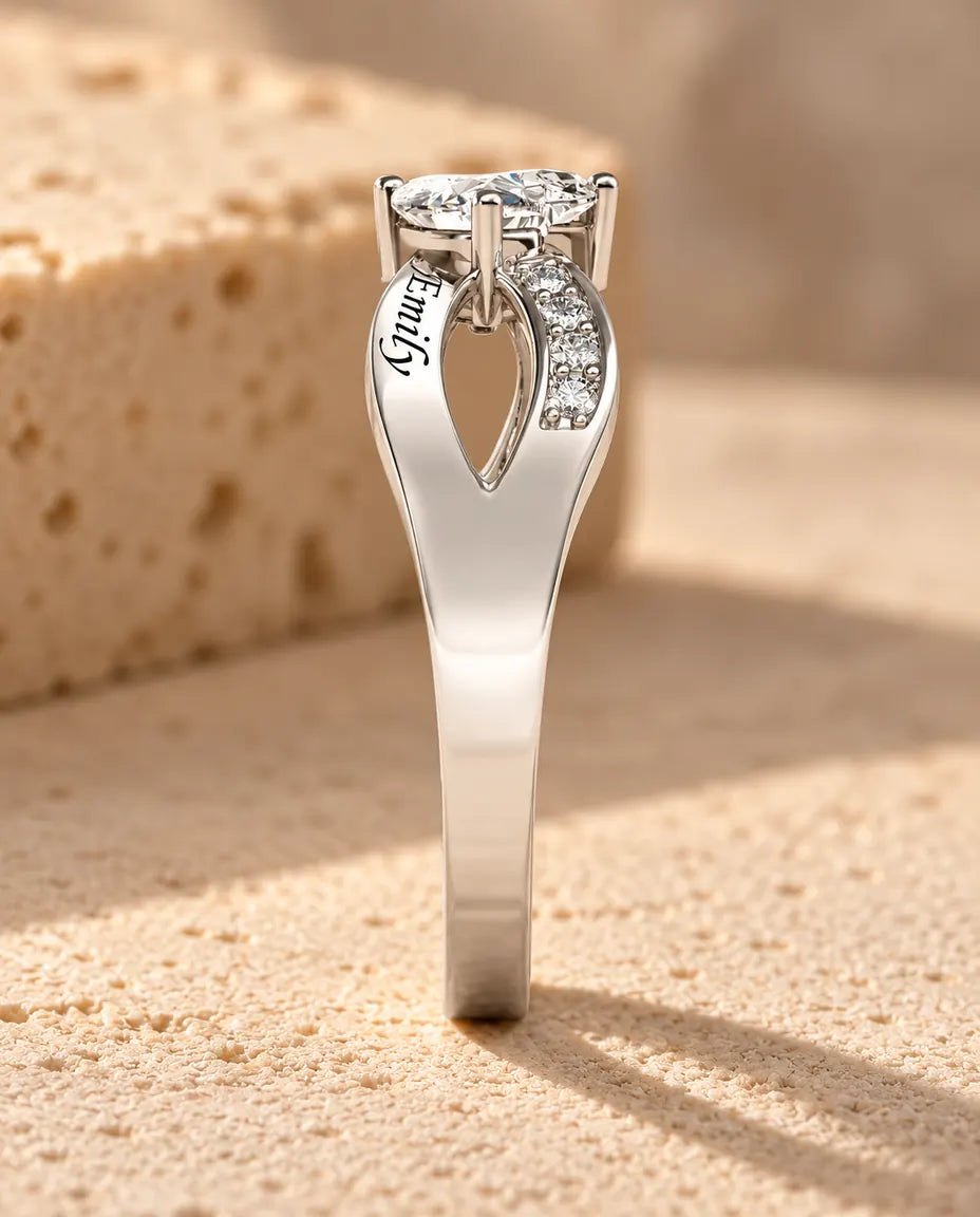 2 Birthstone Name Ring - side profile of the setting