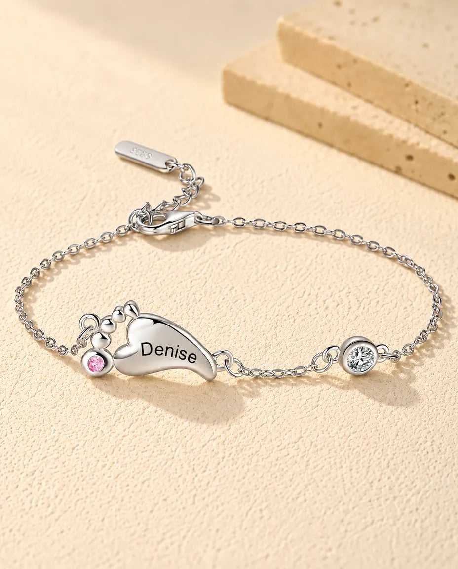 Personalized Baby Feet Birthstone Bracelet - front view