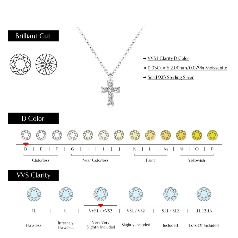 Sterling Silver Cross Necklace for Women - Silver Cross Pendant Moissanite Necklace