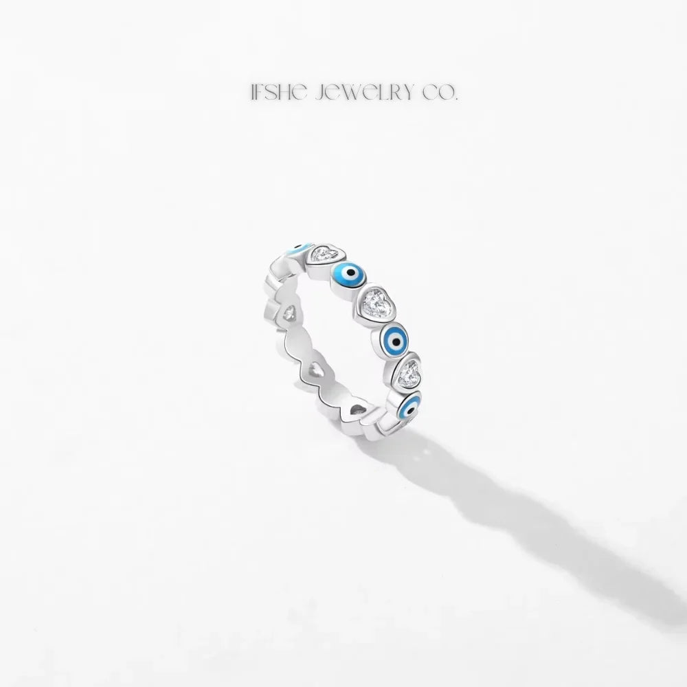 Sterling Silver Evil Eye Ring - Turkish Blue Eye Ring