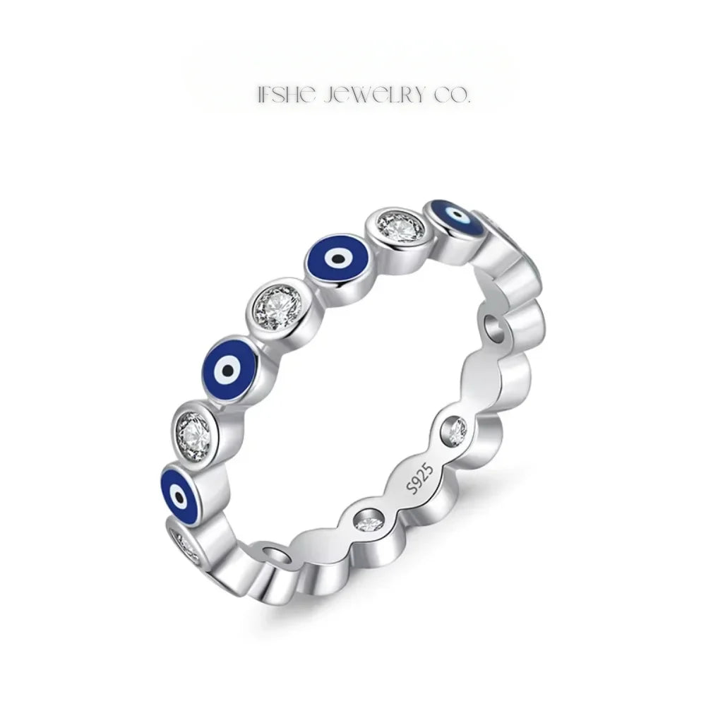 Sterling Silver Evil Eye Ring - Turkish Blue Eye Ring