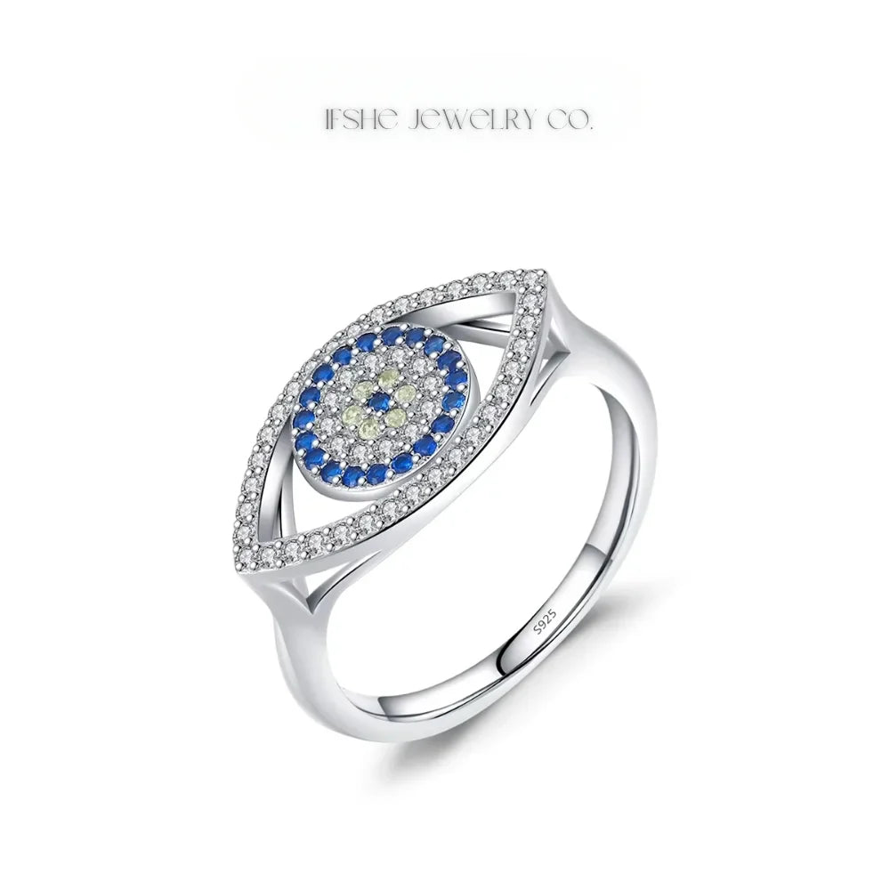 Sterling Silver Evil Eye Ring - Turkish Blue Eye Ring