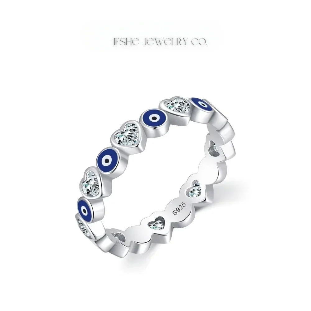 Sterling Silver Evil Eye Ring - Turkish Blue Eye Ring