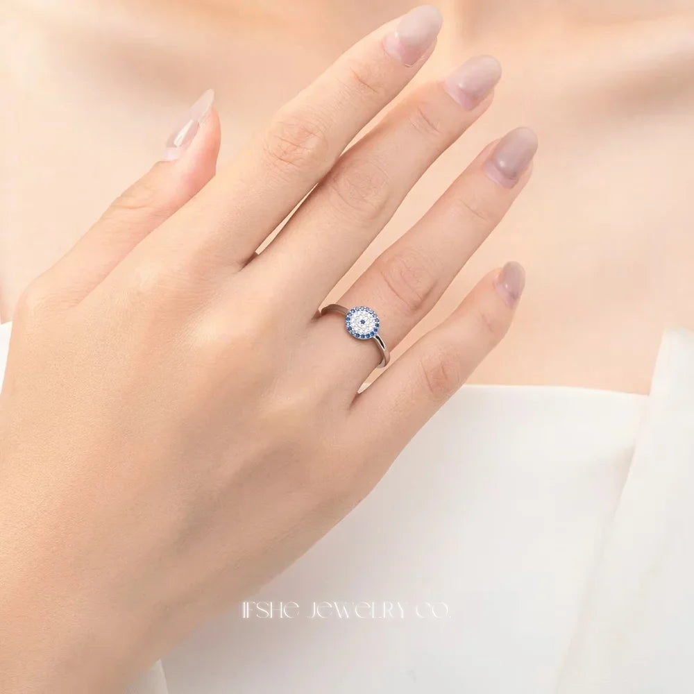 Sterling Silver Evil Eye Ring - Turkish Blue Eye Ring