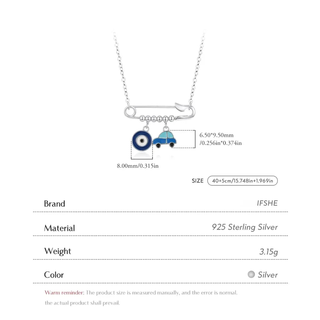 Sterling Silver Evil Eye & Car Charm Necklace - Evil Eye Choker for Women