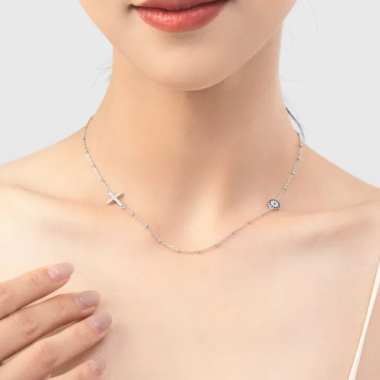 Sterling Silver Evil Eye & Cross Charm Necklace - Evil Eye Choker