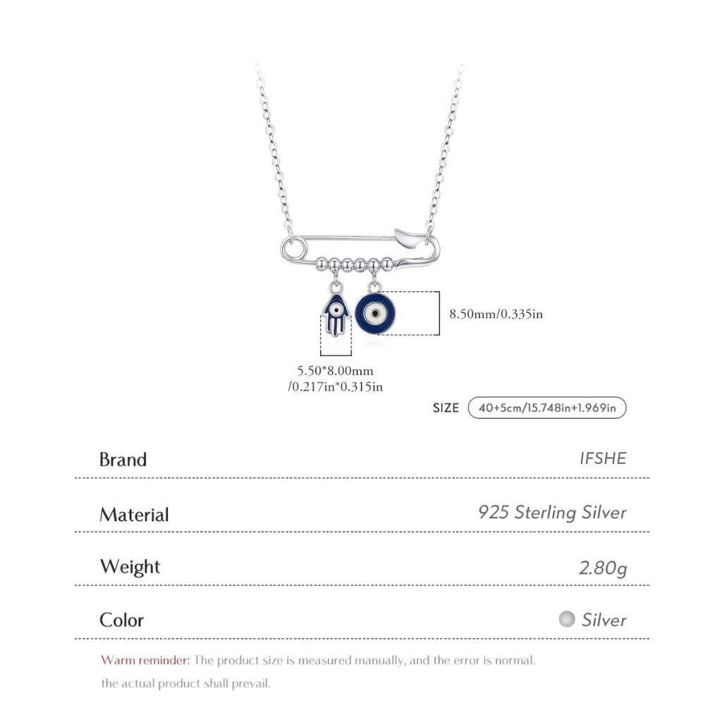 Sterling Silver Evil Eye & Hamsa Hand Charm Necklace
