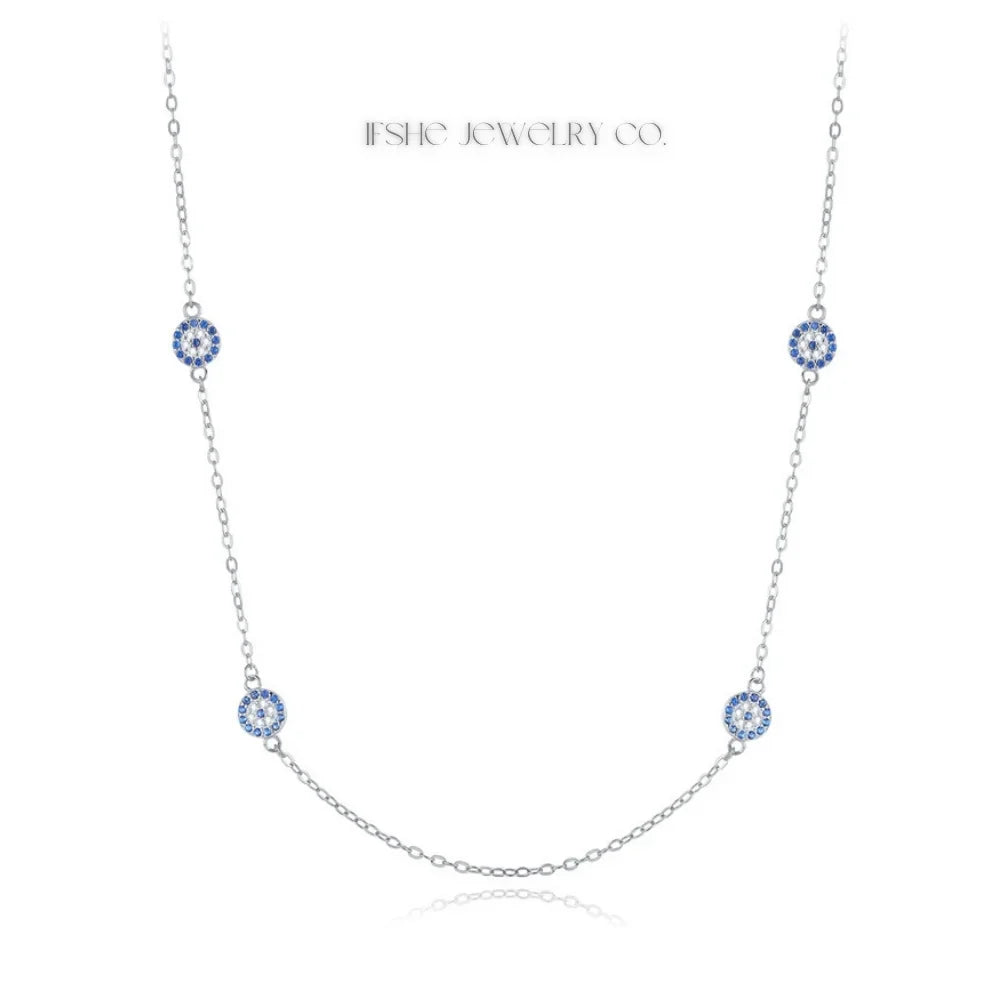 Sterling Silver Evil Eye Necklace - Turkish Blue Eye Necklace - Hamsa Hand Necklace