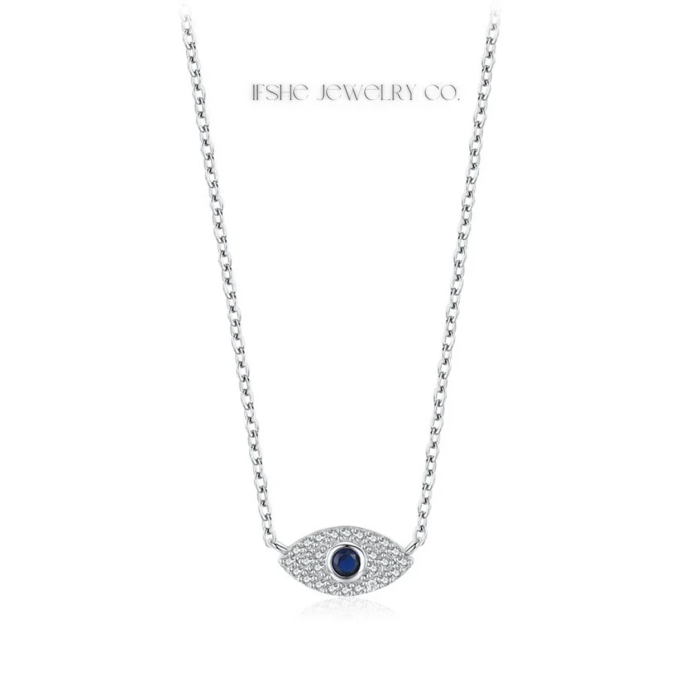 Sterling Silver Evil Eye Necklace - Turkish Blue Eye Necklace - Hamsa Hand Necklace