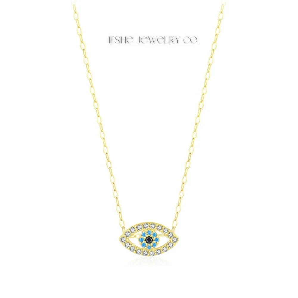 Sterling Silver Evil Eye Necklace - Turkish Blue Eye Necklace - Hamsa Hand Necklace