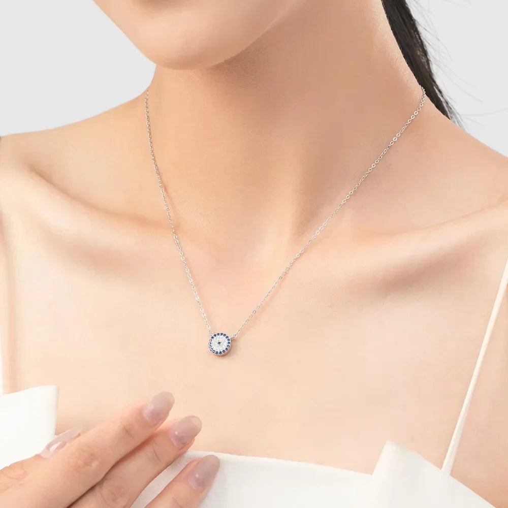 Sterling Silver Evil Eye Necklace for Her - Women’s Turkish Blue Eye