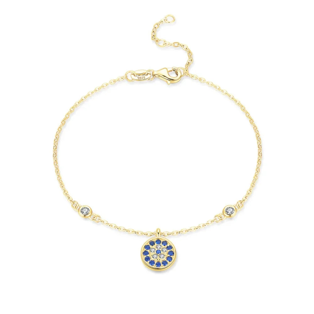 Sterling Silver Evil Eye Protection Bracelet with Zircon Stones - Lucky Eye Bracelet