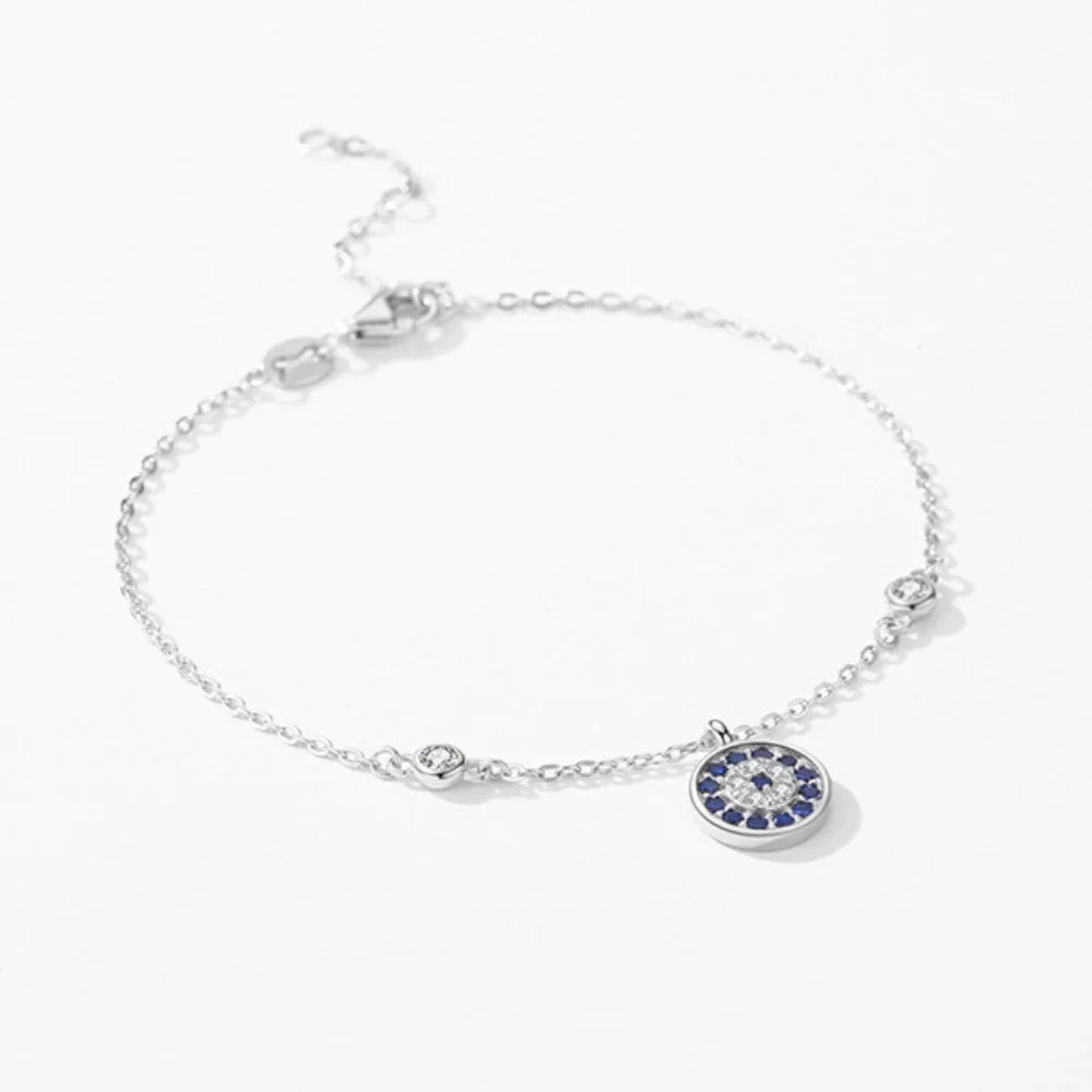 Sterling Silver Evil Eye Protection Bracelet with Zircon Stones - Lucky Eye Bracelet
