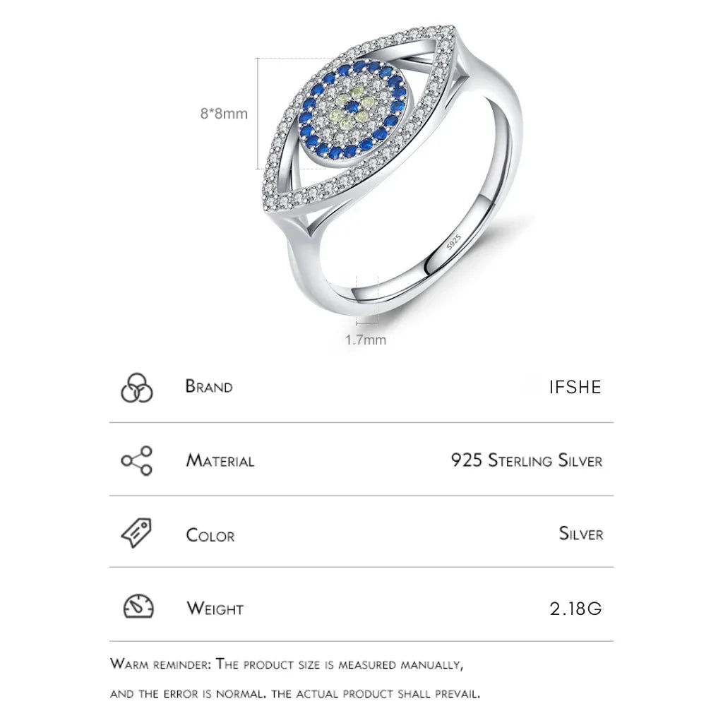 Evil Eye Ring 925 Sterling Silver - Blue Eye Ring for Her