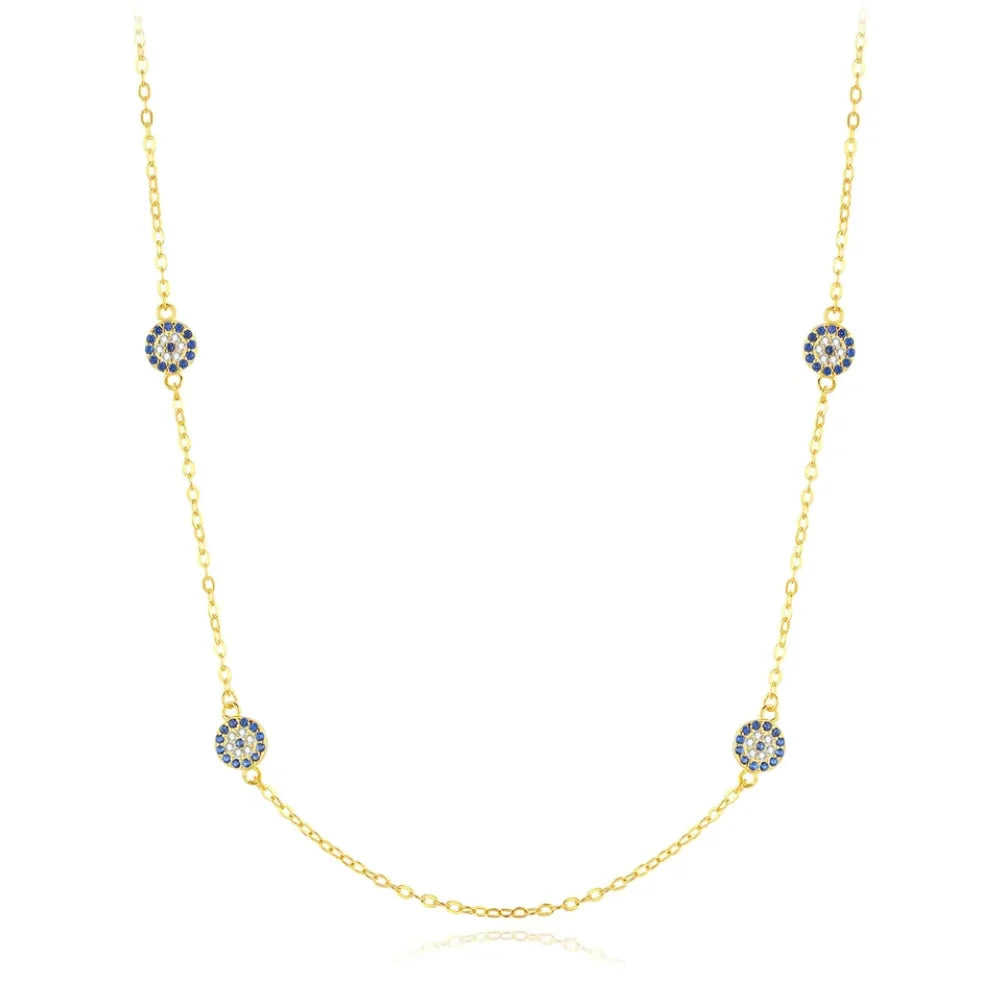 Sterling Silver Four Evil Eye Charm Necklace - Turkish Blue Eye Necklace