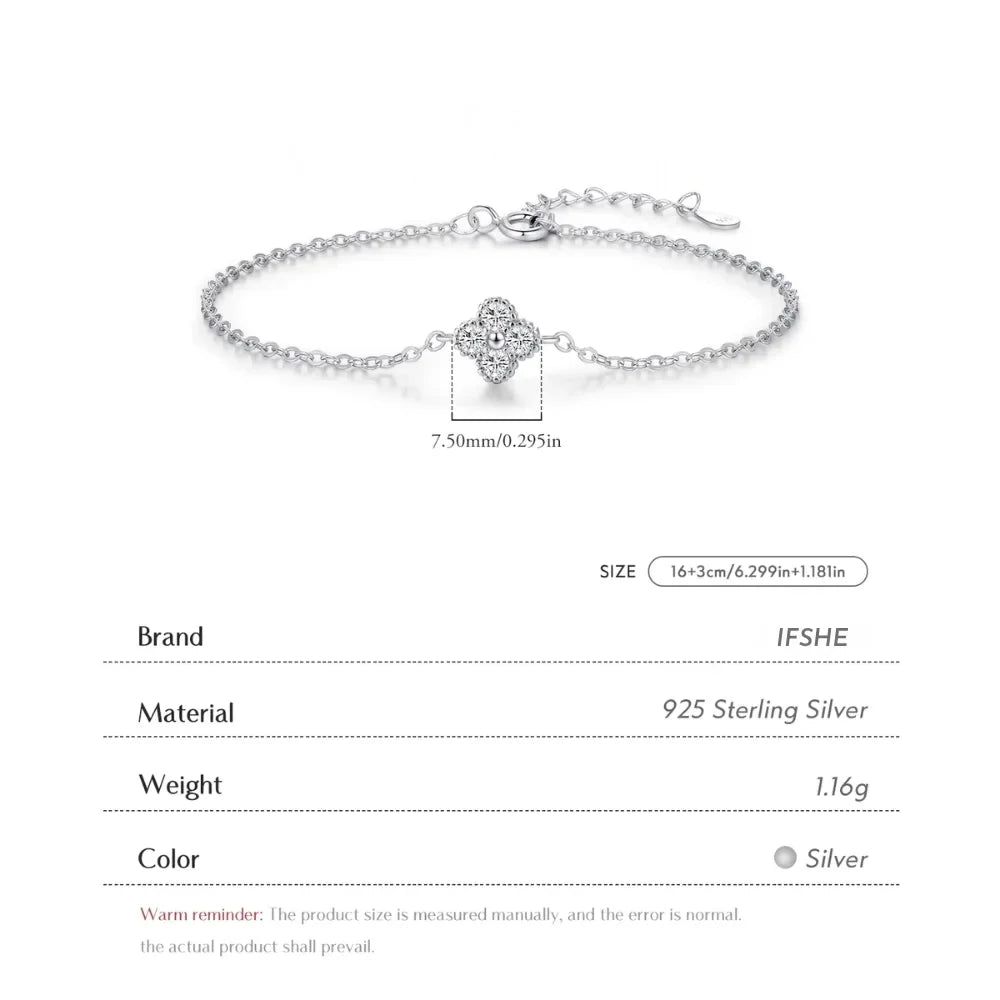 Sterling Silver Four Leaf Clover CZ Link Bracelet for Women