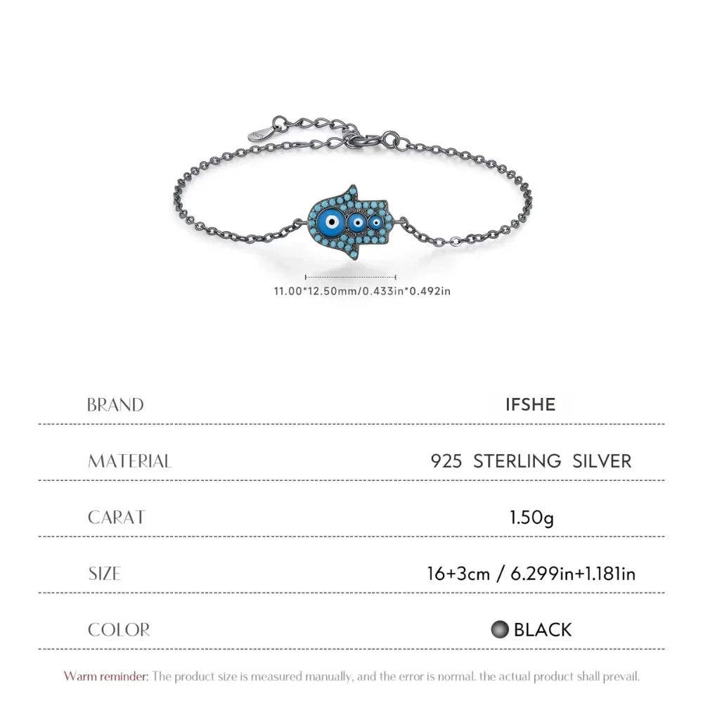 Sterling Silver Hamsa Hand Evil Eye Bracelet with Turquoise Charm