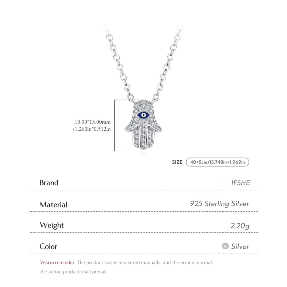 Sterling Silver Hamsa Hand & Evil Eye Necklace