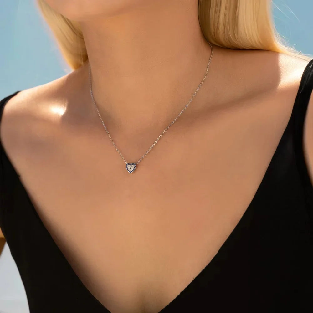 Sterling Silver Heart Evil Eye Choker - Evil Eye Necklace for Women