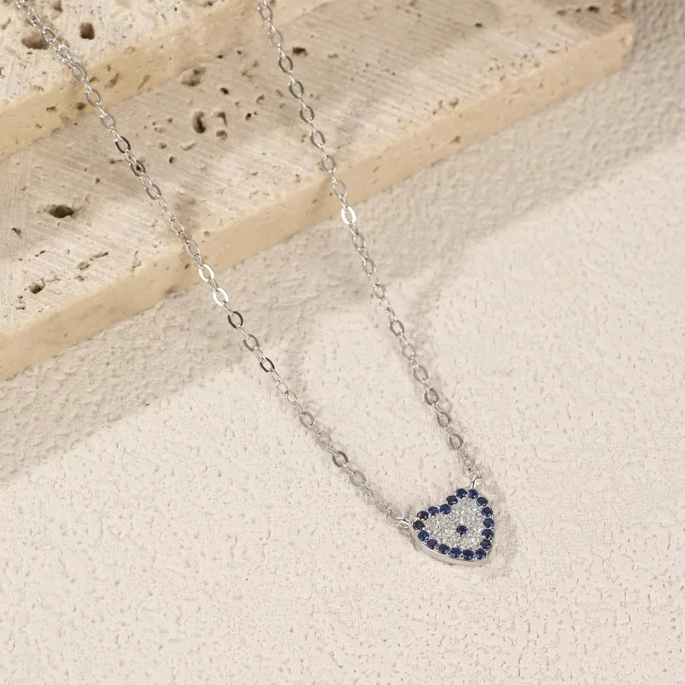 Sterling Silver Heart Evil Eye Choker - Evil Eye Necklace for Women