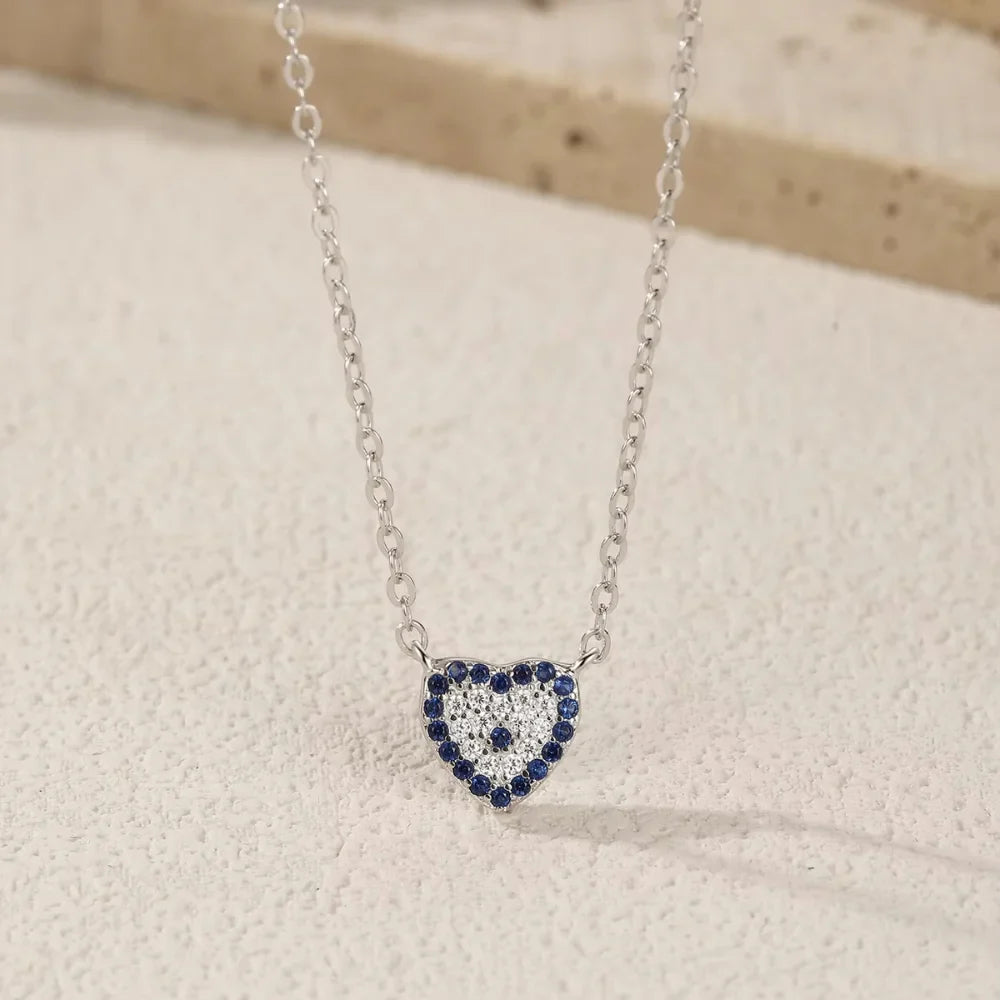 Sterling Silver Heart Evil Eye Choker - Evil Eye Necklace for Women