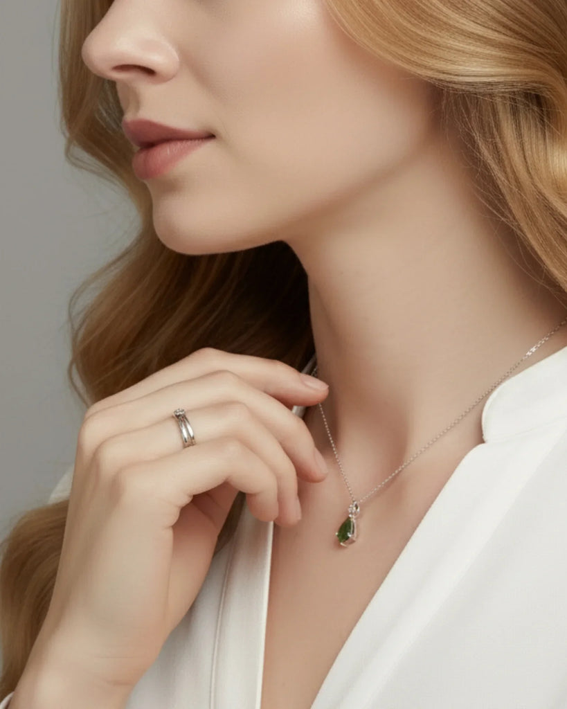 Sterling Silver Moss Agate Kite Cut Pendant Necklace