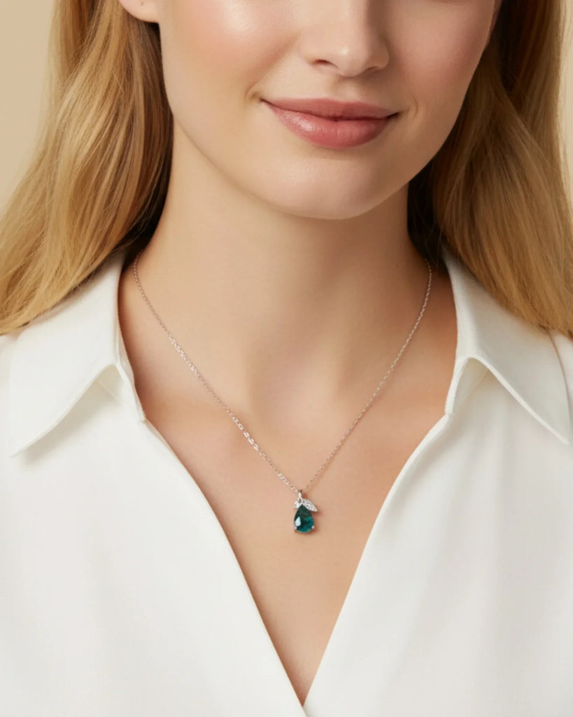 Sterling Silver Moss Agate Teardrop Necklace