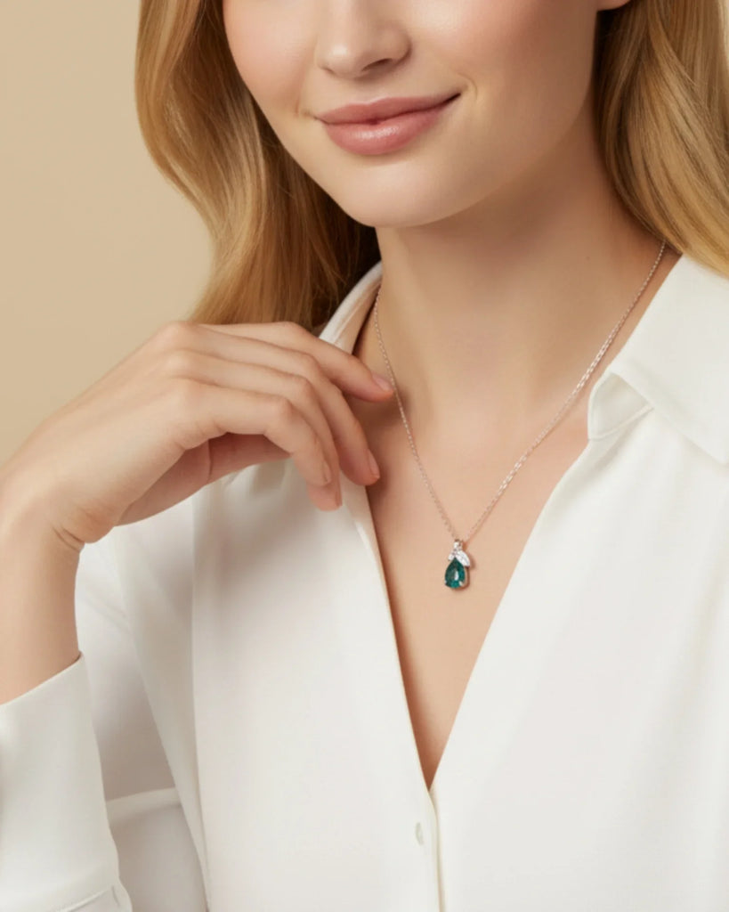 Sterling Silver Moss Agate Teardrop Necklace