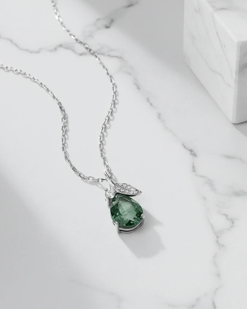 Sterling Silver Moss Agate Teardrop Necklace