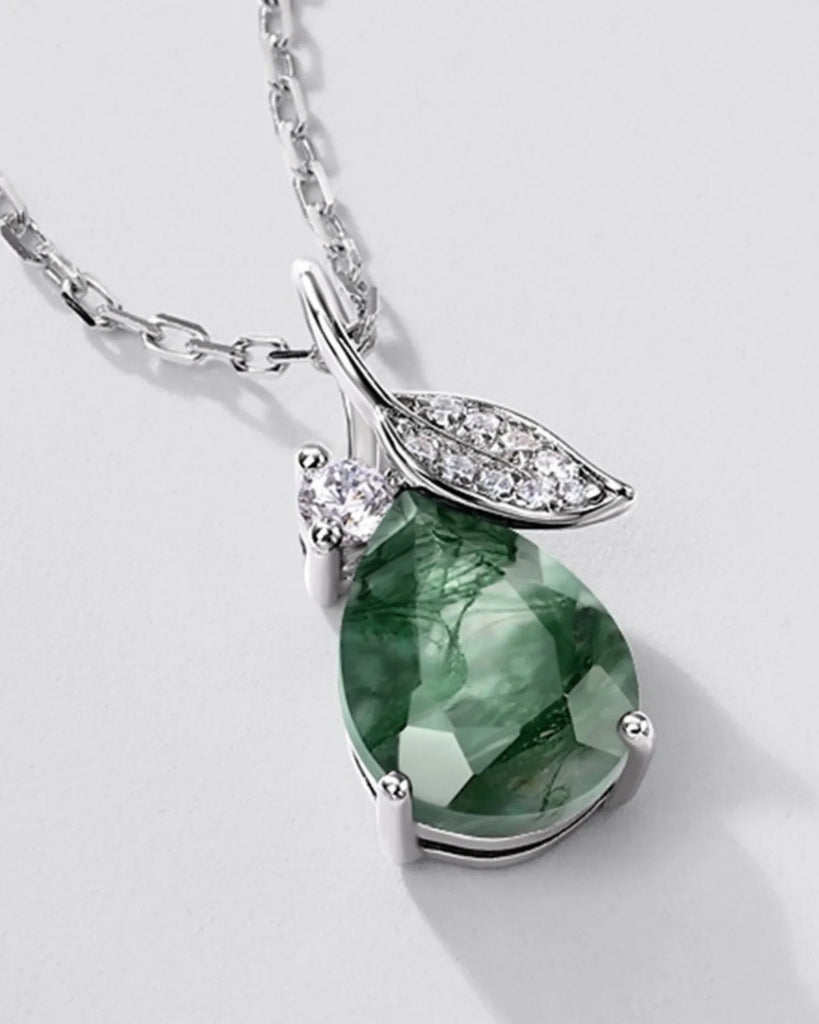 Sterling Silver Moss Agate Teardrop Necklace
