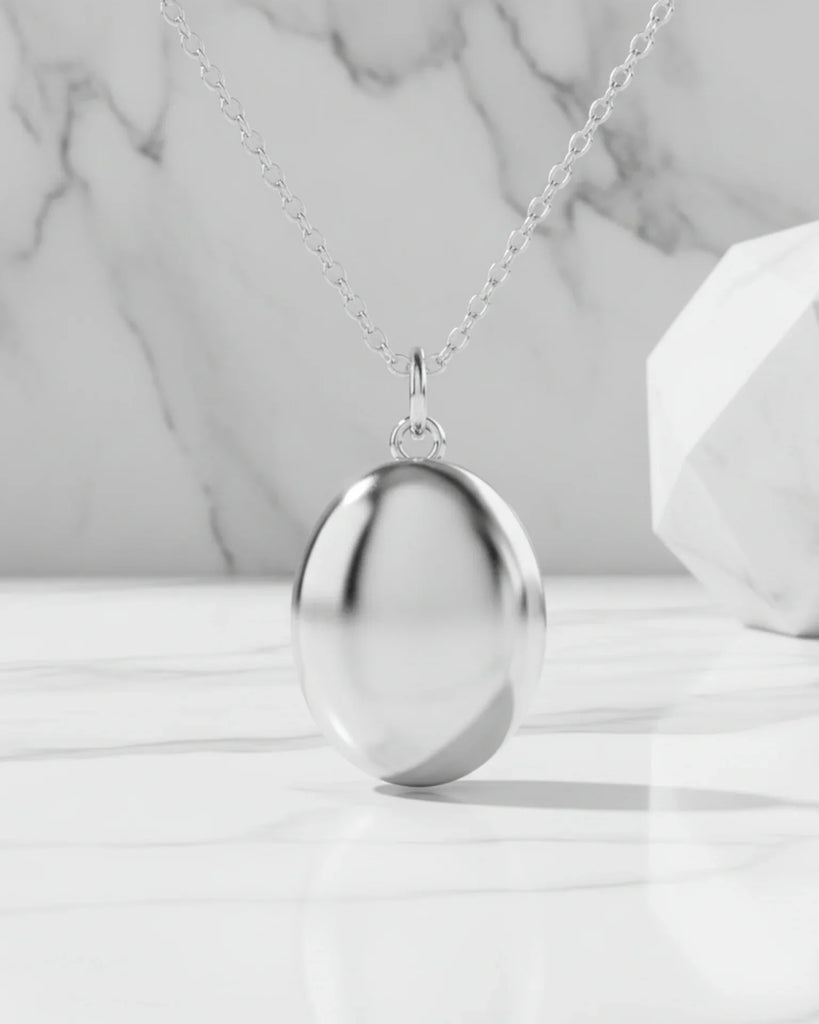 Sterling Silver Oval Engravable Photo Locket Necklace for Cherished Memories