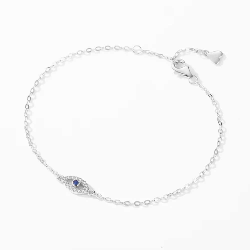 Sterling Silver Turkish Blue Evil Eye Bracelet with Zircon Charm – Lucky Eye Jewelry for Women