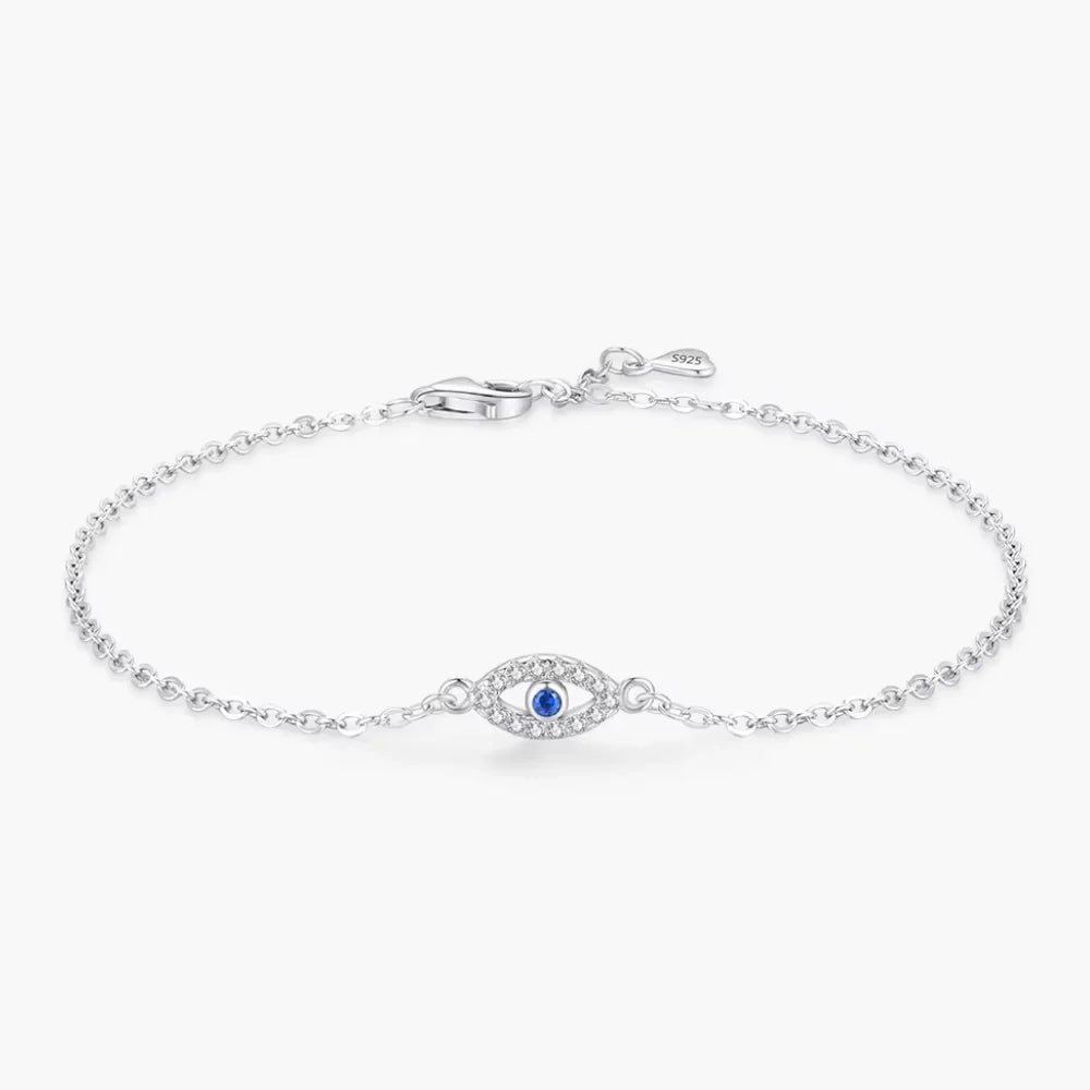 Sterling Silver Turkish Blue Evil Eye Bracelet with Zircon Charm – Lucky Eye Jewelry for Women