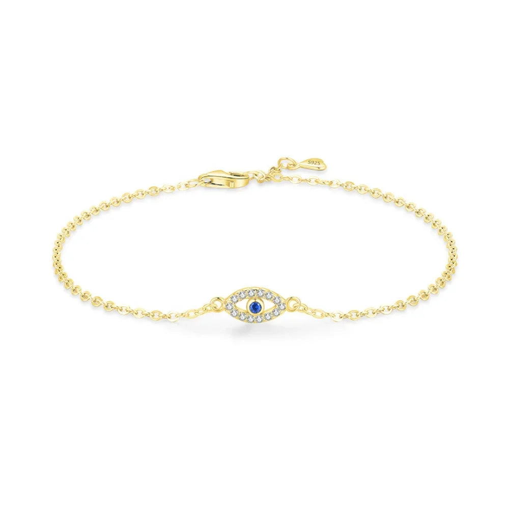 Sterling Silver Turkish Blue Evil Eye Bracelet with Zircon Charm – Lucky Eye Jewelry for Women