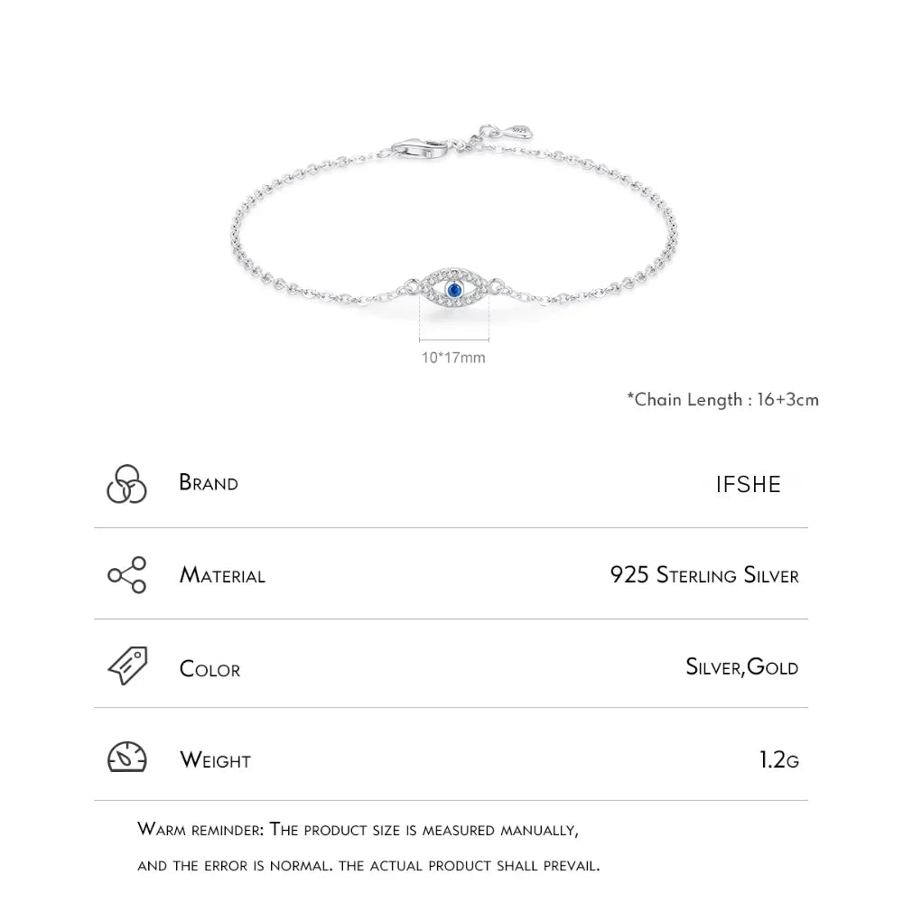 Sterling Silver Turkish Blue Evil Eye Bracelet with Zircon Charm – Lucky Eye Jewelry for Women