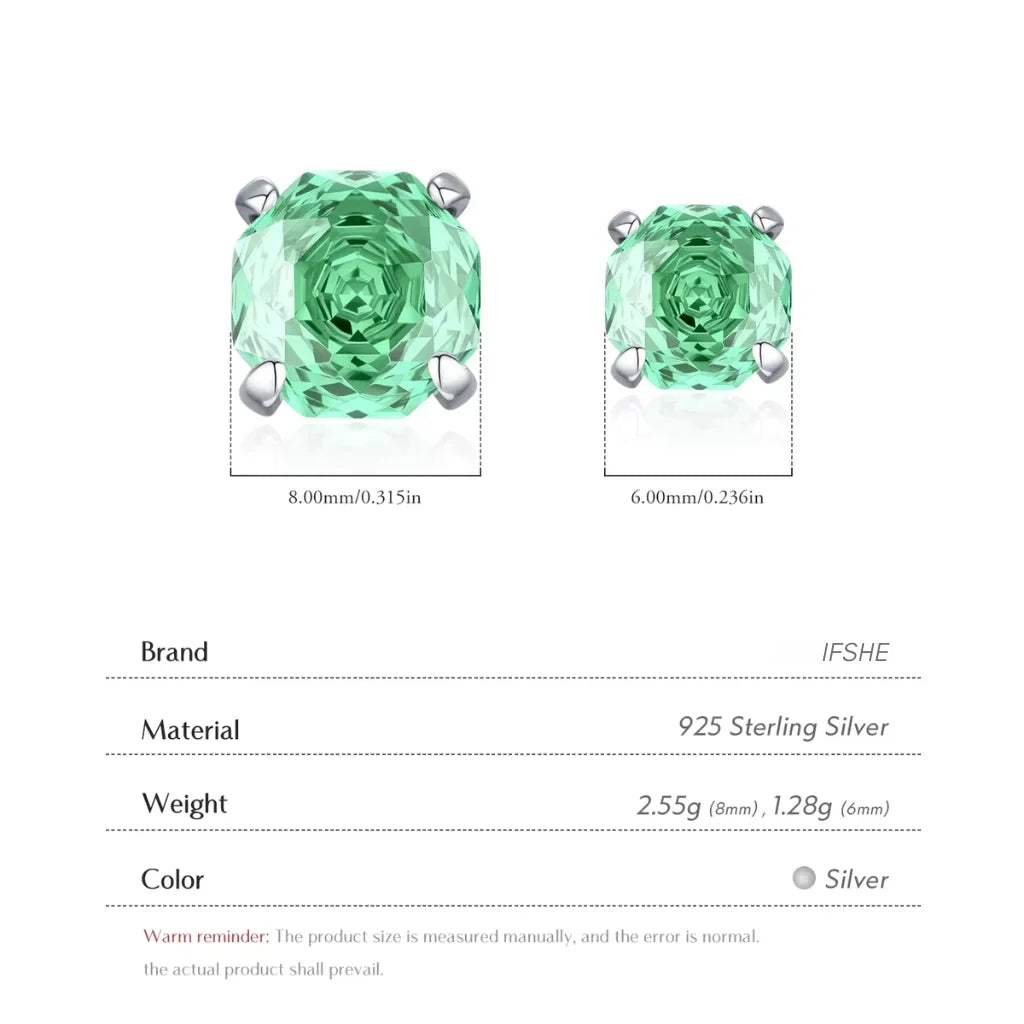 Stud Earrings for Women - 925 Sterling Silver - Zircon - Paraiba-Inspired Octagon