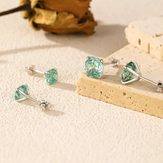 Stud Earrings for Women - 925 Sterling Silver - Zircon - Paraiba-Inspired Octagon