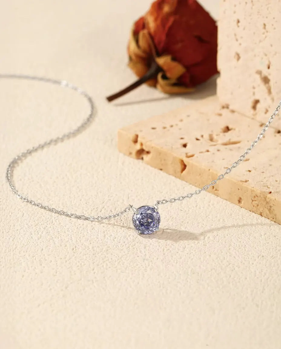 Round Tanzanite Color Cubic Zirconia Necklace in 925 Sterling Silver