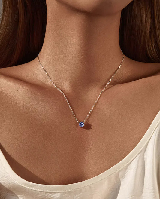 Round Tanzanite Color Cubic Zirconia Necklace in 925 Sterling Silver