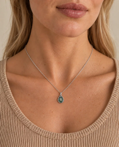 Moss Agate Necklace - worn on a model