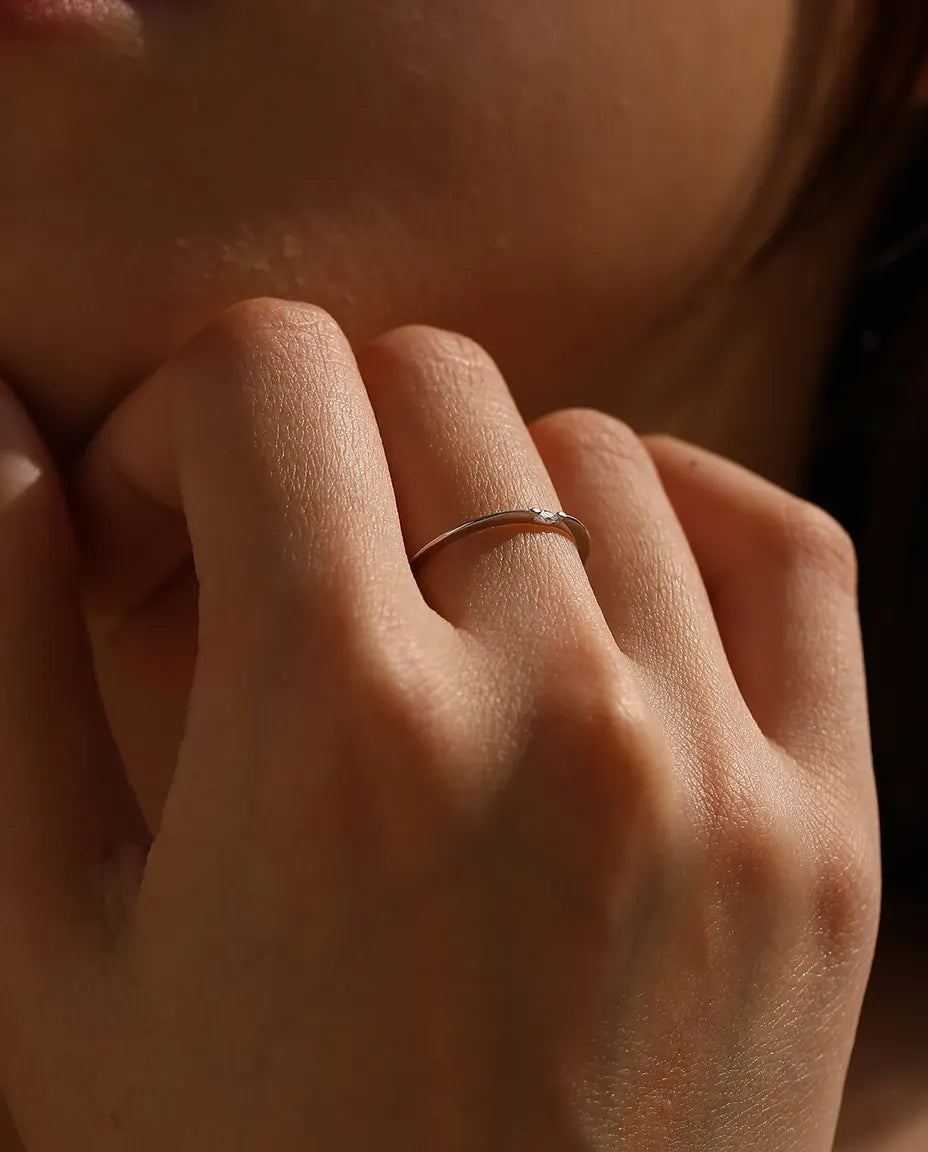 Thin marquise moissanite stacking ring in 925 sterling silver