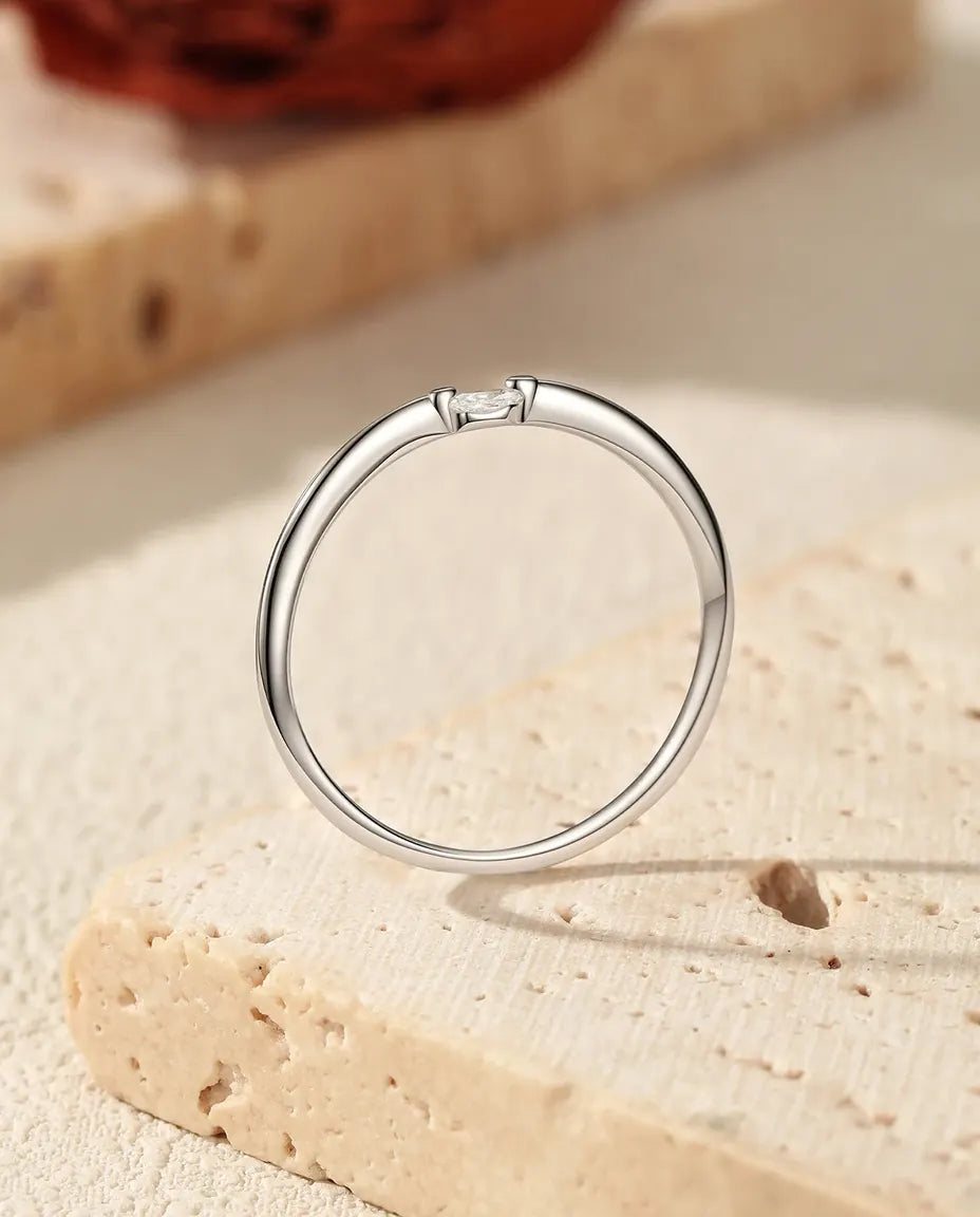 Thin marquise moissanite stacking ring in 925 sterling silver