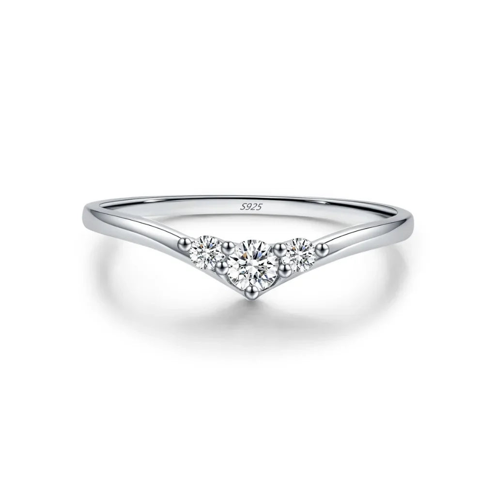 Three Stone Moissanite Engagement Ring - Sparkling Simple Thin Wedding Ring For Women - 925 Sterling Silver