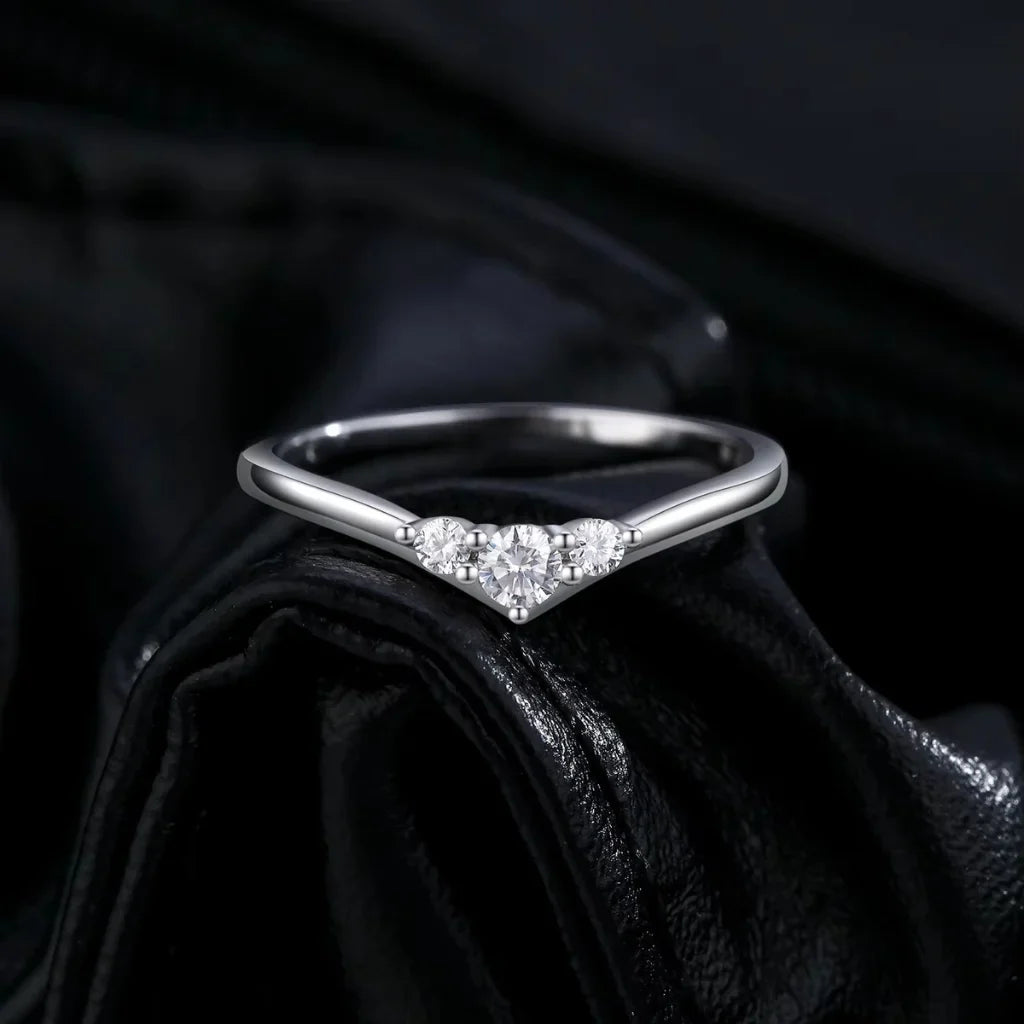 Three Stone Moissanite Engagement Ring - Sparkling Simple Thin Wedding Ring For Women - 925 Sterling Silver