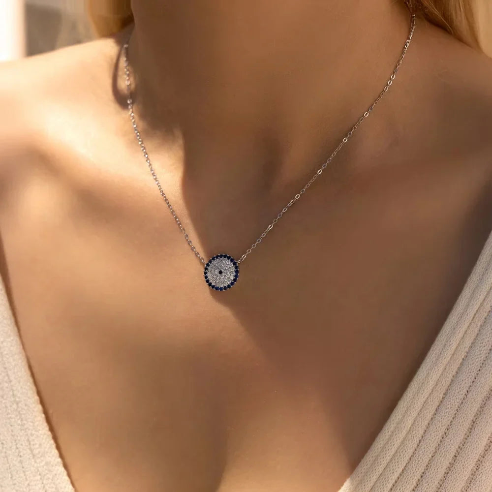 Timeless Evil Eye Pendant Necklace in Sterling Silver and Zircon